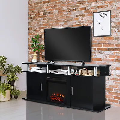 Costway Black 63  Fireplace TV Stand W/18  1400W Electric Fireplace Up To 70  • $309.99