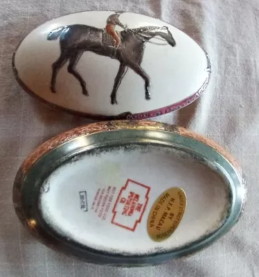 Vintage Asian Porcelain Oval Jockey Horse Trinket Box • $22