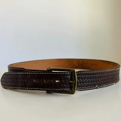 Vintage 90s Brown Weaved Tooled USA Made Genuine Saddle Leather Belt - L • £38