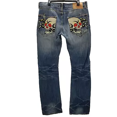 Ed Hardy Men’s Denim Jeans Embroidered Skull Distressed Lot 2008 RARE Sz 36 X34 • $122.44