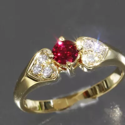 MIKIMOTO Ruby 0.21ct Diamond 0.08ct Ring US4.5 K18 Yellow Gold Authentic 5016A • $699