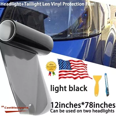 12 X78  Gloss Light Black Smoke Headlight Taillight Fog Light Vinyl Tint Film • $6.98