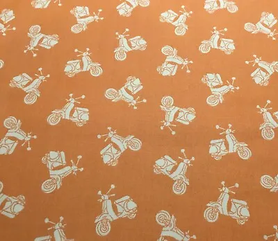 Makower Scooters On Peach 100% Cotton Fabric Fat Quarter 50 X 50cm Sewing Craft • £2