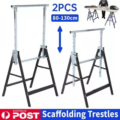 $78.88 • Buy 2x Heavy Duty Metal Saw Horse Foldable Steel Trestle Stand Carpentry Work Bench