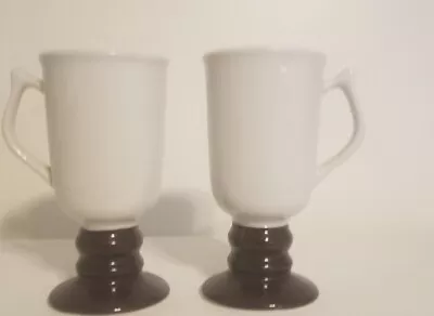 Pair Of HALL IRISH COFFEE CUP MUG FOOTED / PEDESTAL BROWN & CREAM #1273 USA VTG • $14.97