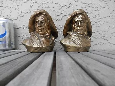 Vtg Pair Of Brass Old Salt Fisherman Bookends By PM Craftsman GC Free Ship • $49.99