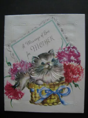 1950s Vintage Greeting Card DA Line MOTHER'S DAY Cat & Carnations In Basket • $2.99