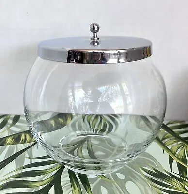 Vintage Glasco Chrome Clear Glass Apothecary Jar With Lid 5” Kitchen Canister • $17.50