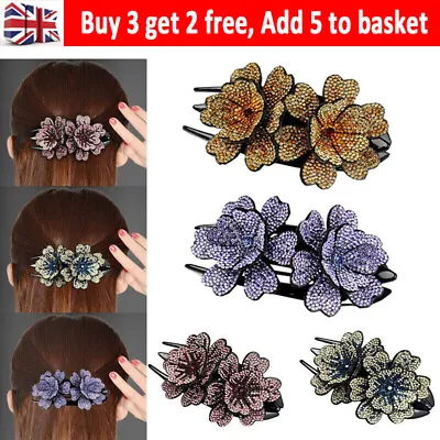 £1.59 • Buy Rhinestone Double Flower Shinning Three-tooth Hair Clip Duckbill Hairpin DIY