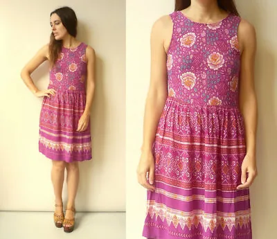 MINKPINK Indian Woodblock Printed Hippie Style Floral Mini Dress Size XS • £12