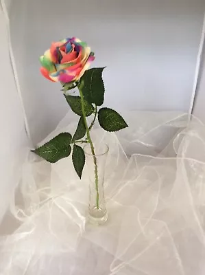 Single Rainbow 🌈 Multi Coloured Artificial Long Stem Rose Colourful  • £3.49