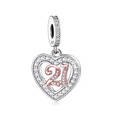 $27.99 • Buy S925 Silver & Rose Gold 21st Birthday Open Heart Charm By Unique Designs