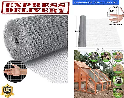 Chicken Wire 1/2 Inch Hardware Cloth 50 FT Galvanized Cage Mesh Roll 1/2 X1/2  • $42.99