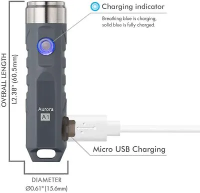 RovyVon A1x 650 Lumens Mini  USB Rechargeable Flashlight Cree XP-G3 Grey • $29.99