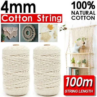 4mm 100m Natural Cotton Twisted Cord Craft Macrame Artisan Rope Craft String AU • $12.99
