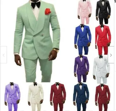 $79.01 • Buy 2PC Suit Mens Jacquard Tuxedo Jacket Pants Dress Blazers Slim Fit Wedding Korean