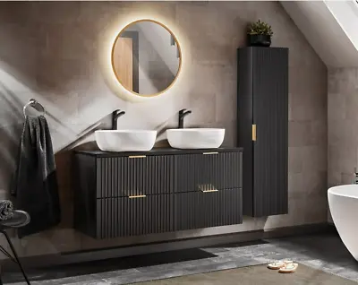 Bathroom Furniture Set Black Cabinet 1200mm Countertop Sink Basin Wall Unit Adel • £984.95