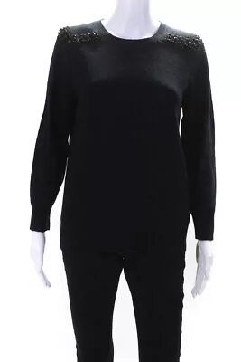 J Crew Womens Jeweled Long Sleeves Crew Neck Sweater Black Size Small • $42.69