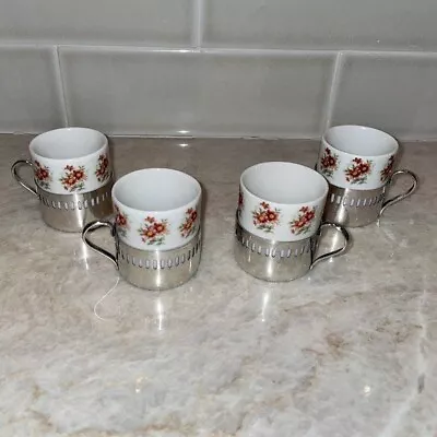 Vintage Bellini Veracruz Porcelain Silver-plate Demitasse Espresso Coffee Cups • $35.34