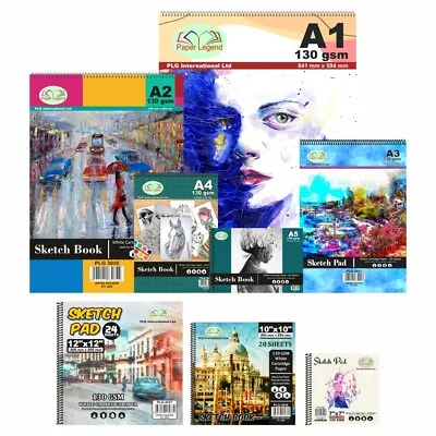 7 X7  To A1 Artist Sketch Pad 130gsm White Cartridge Paper Spiral Drawing Book • £8.09