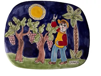 La Musa Italian Hand Painted Grape Picking Wine Wall Plate Decorative • $44.95