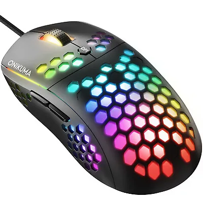 Onikuma CW903 RGB Six-Speed Adjustable Honeycomb Non-Slip Wired  Gaming Mouse • $39
