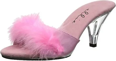 Ellie Shoes 305-SASHA 3  Heel Maribou Slipper Pink Size 16 • $52.99