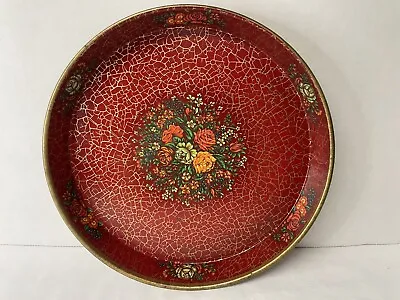 Vintage Daher Decorated Ware Red Floral Gold Crackle Tin Tray 12  X 1 1/2  • $15.99