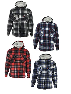 £19.99 • Buy Mens Lumberjack Work Padded Thick Fleece Lined Sherpa Fur Check Hooded Shirt UK