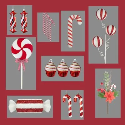 Candy Cane Red & White Christmas Decorations - Tree Garland Bauble Ornament • £13.28