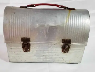 Vtg THERMOS Brand Silver Aluminum Domed Miners Work Lunch Box Pail 60s V Victory • $35