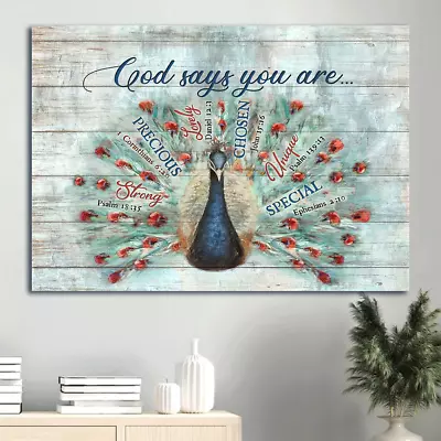 Jesus Poster Blue Peacock Painting Bible Verses Vintage Drawing - Gift For ... • $15.42