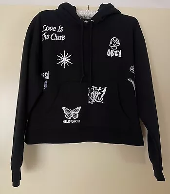 Obey Graphic Writing Crop Hoodie Jumper Sweater Pullover Women's Size M 10-12 • $37.50
