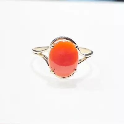 Genuine Natural Hawaiian Red Oval Cabochon Coral 14k Yellow Gold Ring • $225