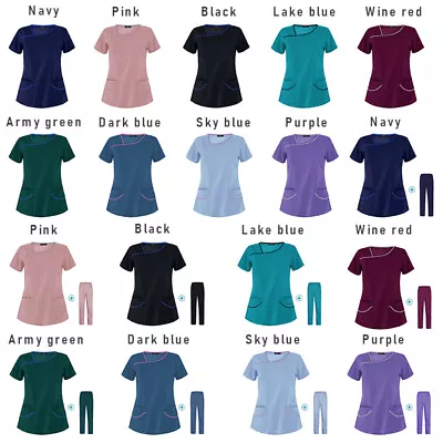 £8.27 • Buy Women Men Medical Doctor Nursing Scrubs Hospital Uniform Top Pants Set S-2XL