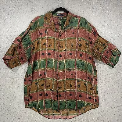 Montage Pour Homme Mens Large Paisley Abstract Silk Button Down Shirt Vintage • $19.99