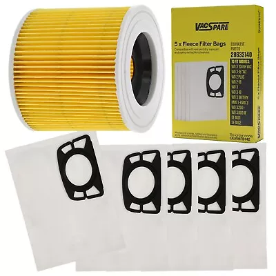 5 Fleece Cloth Dust Bags & Canister Filter Service Kit For Karcher WD2 WD3 KWD1 • £15.99
