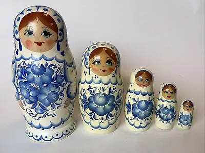 Vintage Matryoshka 6” 5-Nesting Dolls Russian Wood Toy Folk Art 5 Piece SIGNED • $34.99