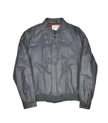 $346.45 • Buy Schott Sportswear Leather Jacket Mens 46 Gray Cafe Racer Lined Bomber Biker