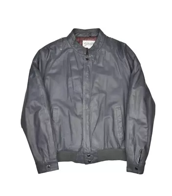 $323.35 • Buy Schott Sportswear Leather Jacket Mens 46 Gray Cafe Racer Lined Bomber Biker