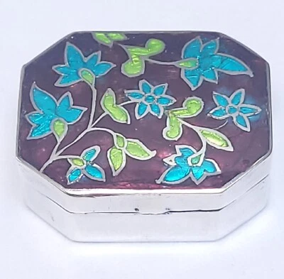 £29.99 • Buy Vintage 925 Sterling Silver Cloissone Enamelled Floral Pill Tablet Snuff Box
