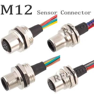 M12 Sensor Connector Socket Waterproof Solder Connector Cable 3 4 5 6 8 12 17Pin • $5.98