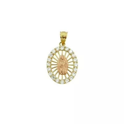 14k Gold CZ Our Lady Of Guadalupe Virgin Mary Tri-Color Oval Shape Charm Pendant • $267.59