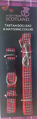 Scottish Tartan Dog Lead And Collar Set (Collar 32cm - 48cm And Lead 1.2m) - Red • £12.99