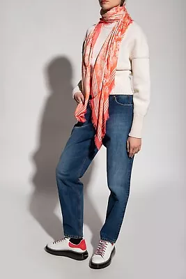 $328.07 • Buy Alexander McQueen Peach Modal Scarf With Mini White Skull Print 687147 6678