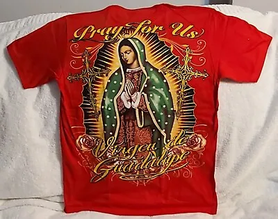 Virgen De Guadalupe Pray 4 Us Virgin Mary Rose Flower Cross Red T-shirt • $11.27