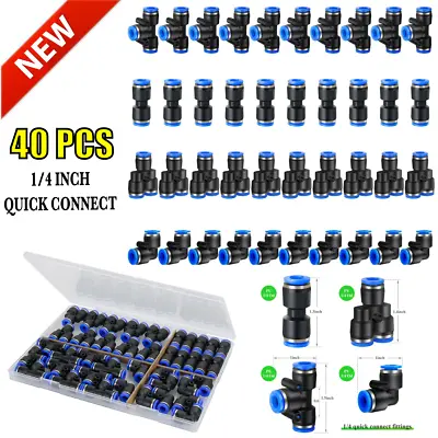 1/4 Inch OD Push To Connect Fittings Kit Air Line Pneumatic Quick Release 40 PCS • $21.99