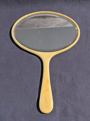 Vintage French Hand Mirror Celluloid Heavy Art Deco Beveled Glass (PL138) • $16.26