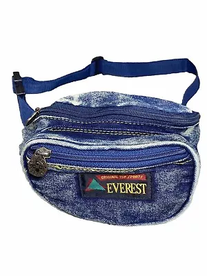 Vintage Everest Acid Wash Distressed Denim Adjustable Strap Fanny Pack 80’s • $18.49