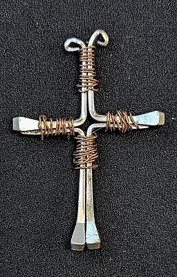 2.5  Bent Nail Cross Pendant Handcrafted Charm Christian VTG ULTRA RARE HTF • $9.95